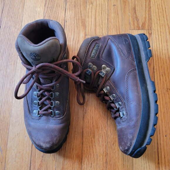 Timberland 9 Brown Leather EURO Hiking Work‎ Boots Waterproof - Picture 1 of 8